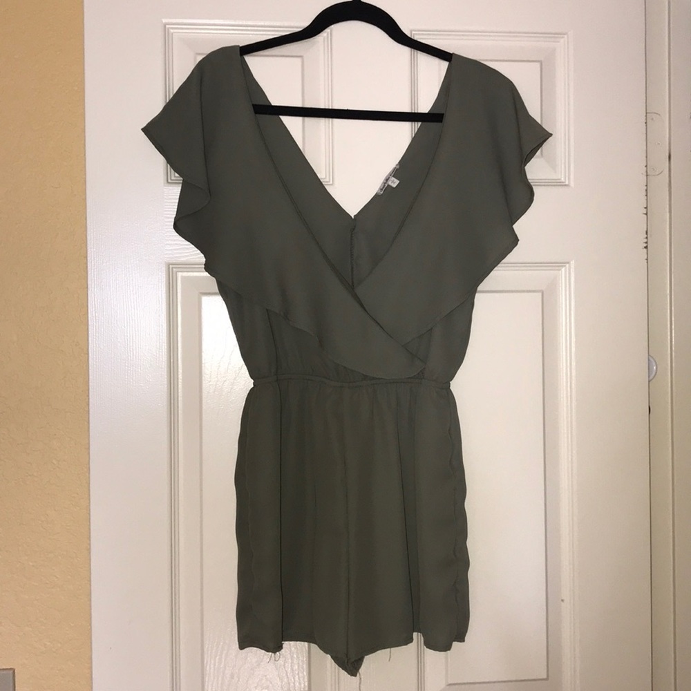 Olive Green Ruffle Top Romper